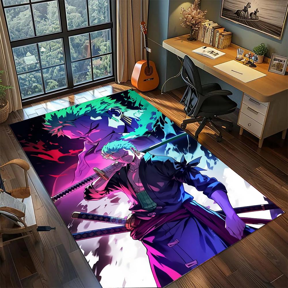Cool Zoro Green Hair Pirate Swordsman Rug Carpet Large Area Rug Non Slip Washable Floor Mat Gamer Room Bedroom Home Decor