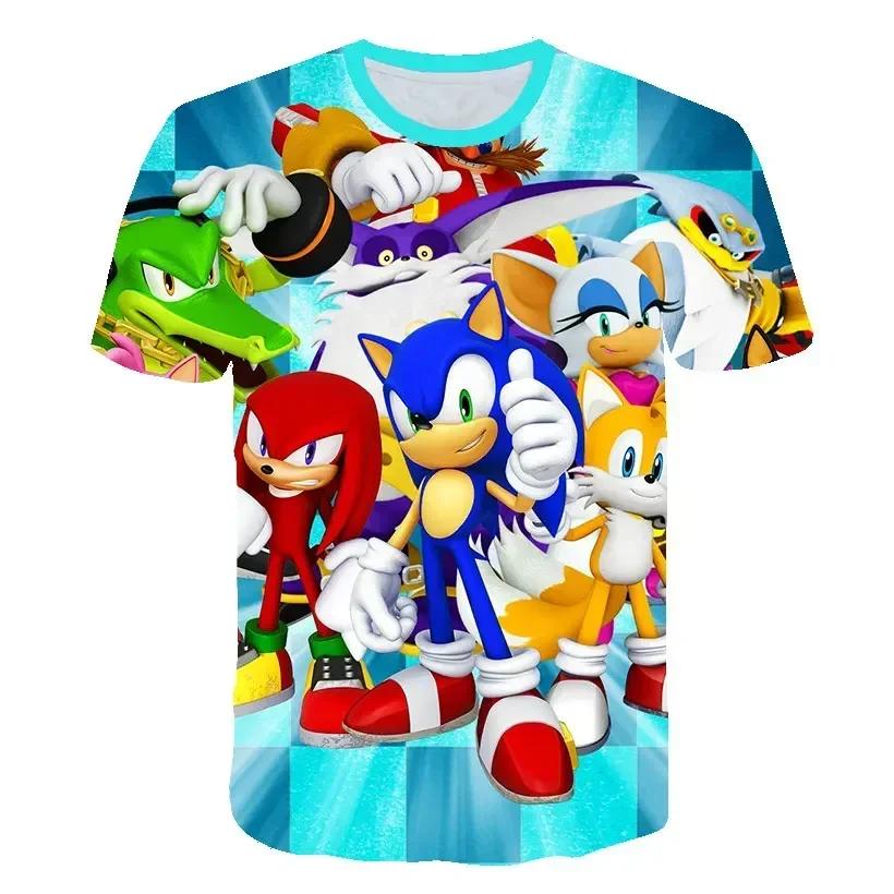 2025 MINISO The Summer New Style Sonic T-shirt Kids Clothing Boys Cartoon Game Sonic Boys Clothes Children T-shirt Clothes for Girls