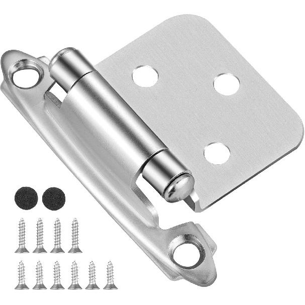 Satin Nickel Self Closing Kitchen Flush Cabinets Hinge 10 Pair 2-1/8" Brushed Nickel Cabinet Door Hinges Cupboard Variable Flush Cabinet Hinge Face
