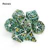 7 Pcs Silver Green Octopus Metal Dice Hollow Metal Polyhedral Dice Set Suitable for Role-Playing RPG  Board Game Card Game