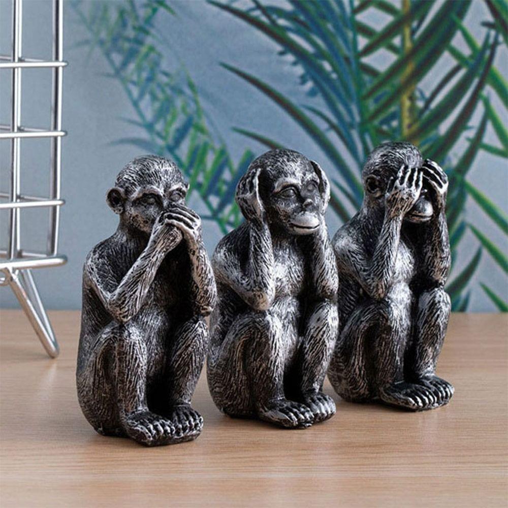 Resin Three Wise Monkeys Figurines Don't Hear Don't Speak Feng Shui Ornaments Don't See Creative Design Monkey Ornaments