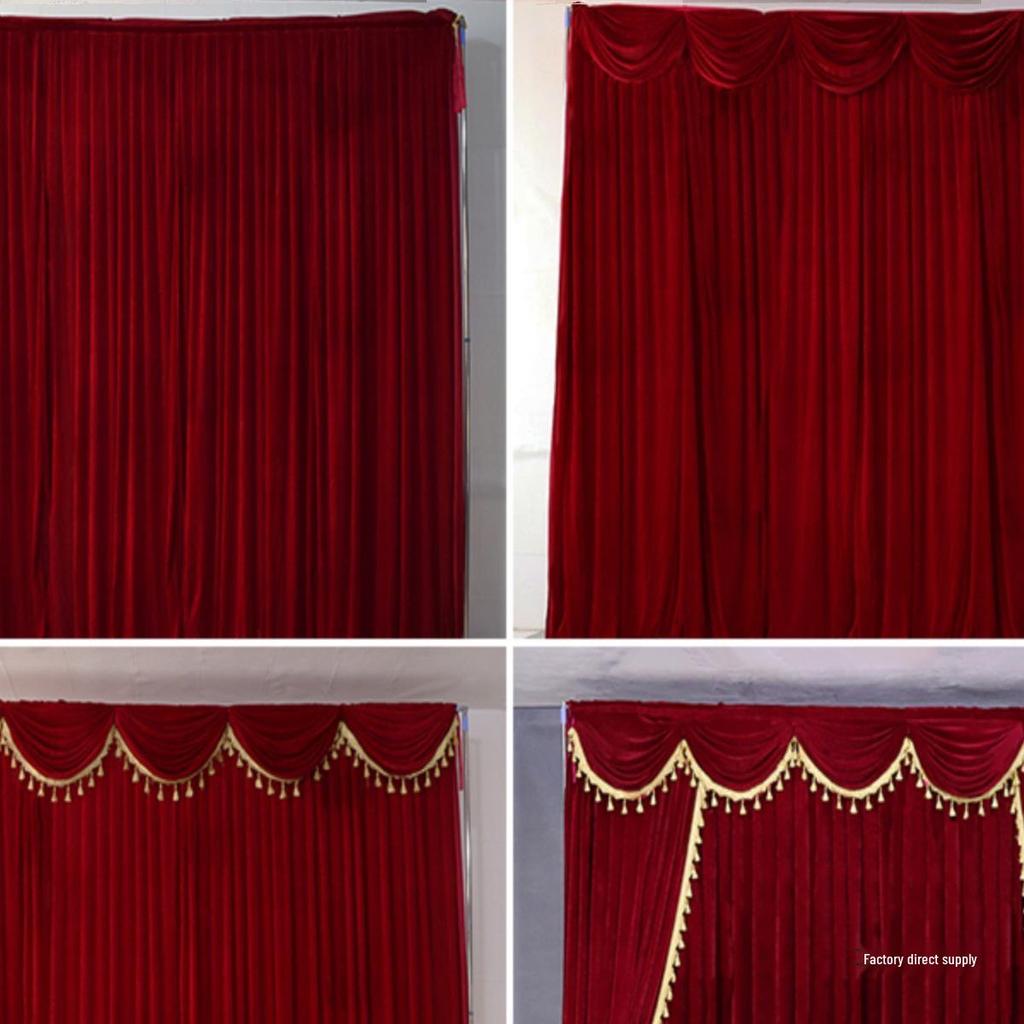 Black, Burgundy & Gold Velvet Wedding Stage Backdrop Drapes with Gauze