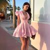 Summer Fashion Temperament Socialite Deep V-neck Bubble Sleeve Waist Puffy Short Dress