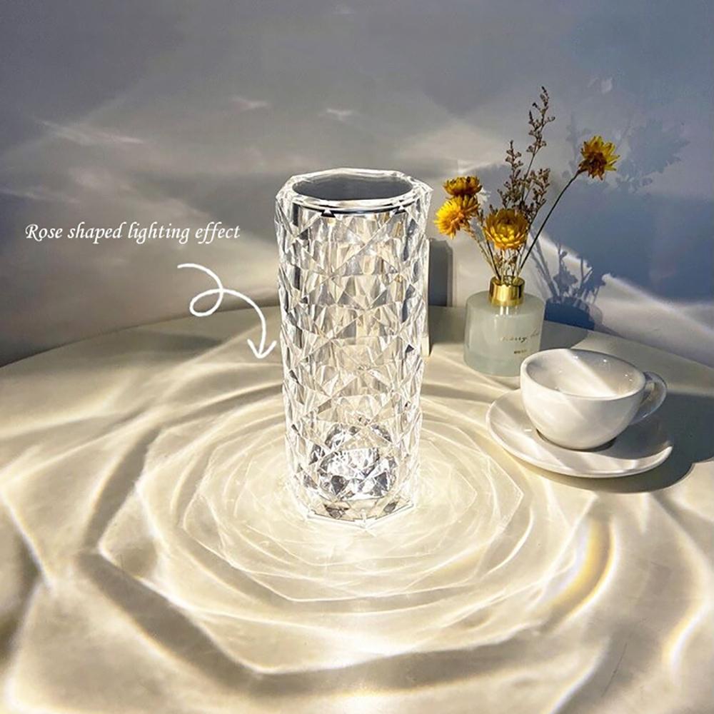 Rechargeable LED RGB Rose Diamond Crystal Table Lamp Night Light Remote Control