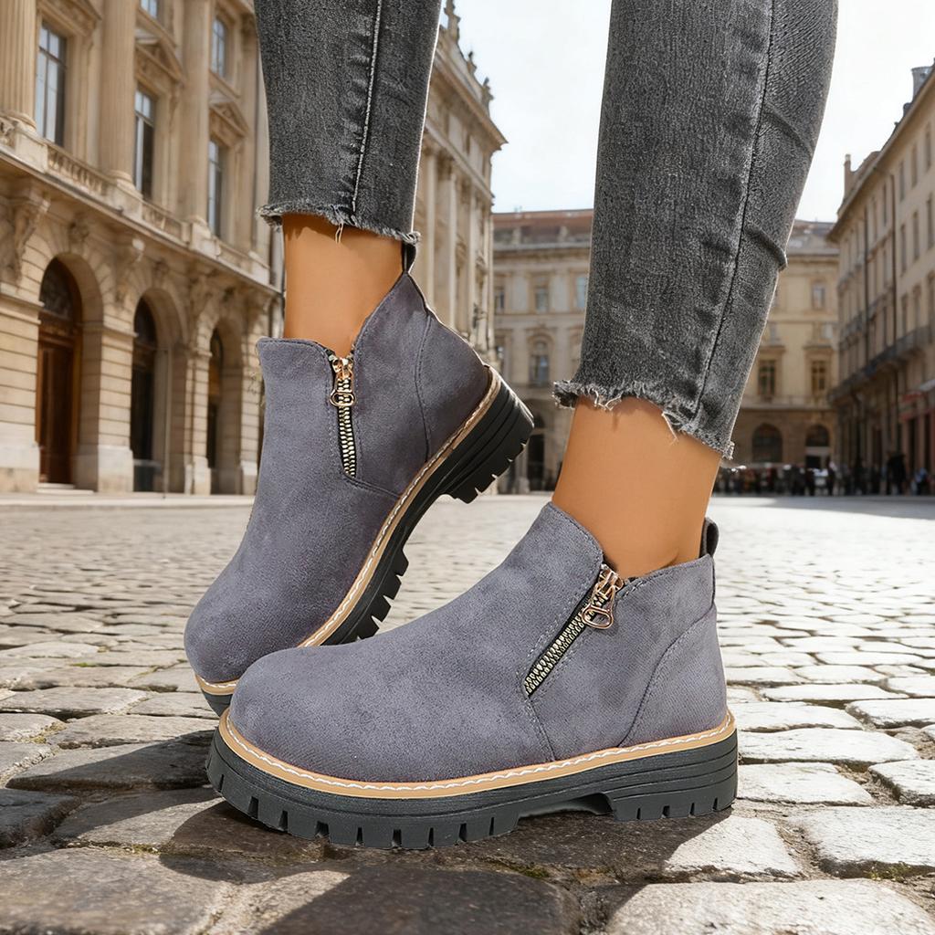 2025 ботинки мартин с круглым носком и боковой молнией, короткие ботинки на толстом каблуке, новые осенне-зимние, большого размера, женские короткие ботинки для внешней торговли