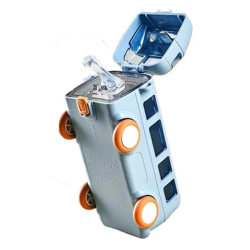 Бутылка-автобус без BPA для детей, подарок, питьевая бутылка-кружка из Tritan с трубочкой, очаровательная девочка, мальчик, для школы, детского сада, дорожный чайник с ремешками