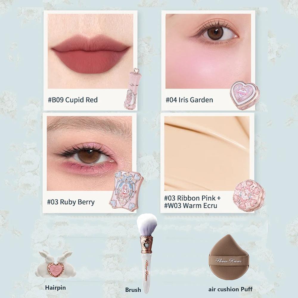 Flower Know Little Angel Collection Подарочная коробка с косметикой Тени для век Румяна Кремовая матовая помада Хайлайтер Полный набор Все в одном