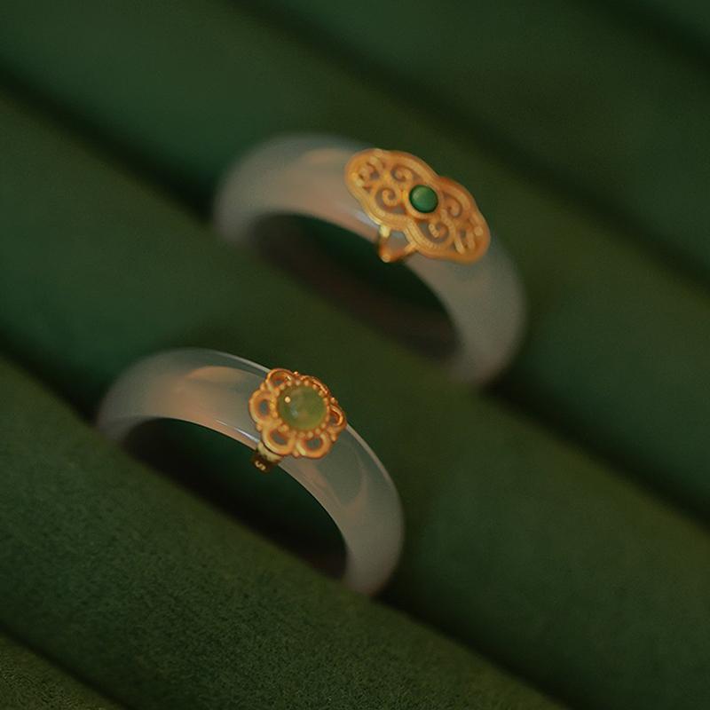 Chinese Retro Imitation Jade Ring  Delicate Stone Jewellery Minimalism Hanfu Matching Hand Ornaments