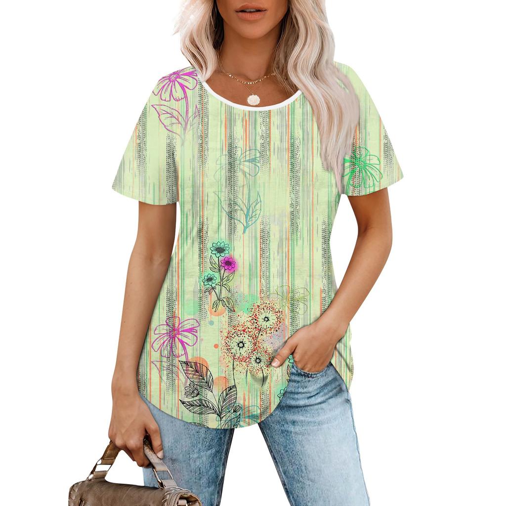 Женская модная повседневная плиссированная футболка с короткими рукавами и круглым вырезом с градиентным принтом