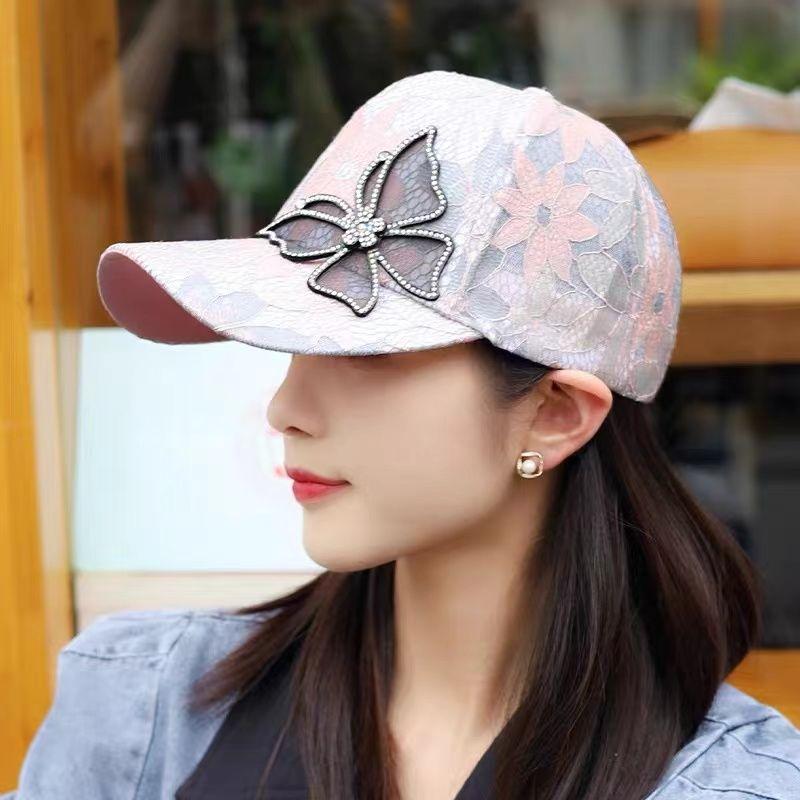 Летняя женская шляпа Butterfly Lace Water Diamond Thin Breathable Sunscreen Baseball Hat Duck Tongue Hat