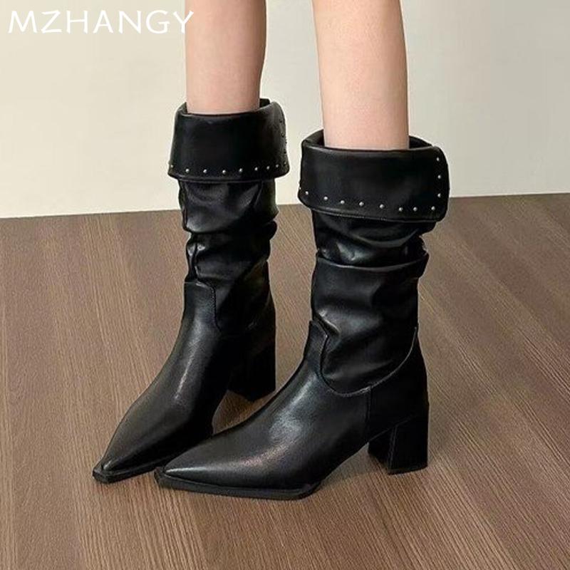 Fashion Pointed Toe Women Leather Snow Ankle Boots Dress Fashion Cozy Warm Chelsea Boots Women 2025 Trend New Winter Sexy Botas Mujer
