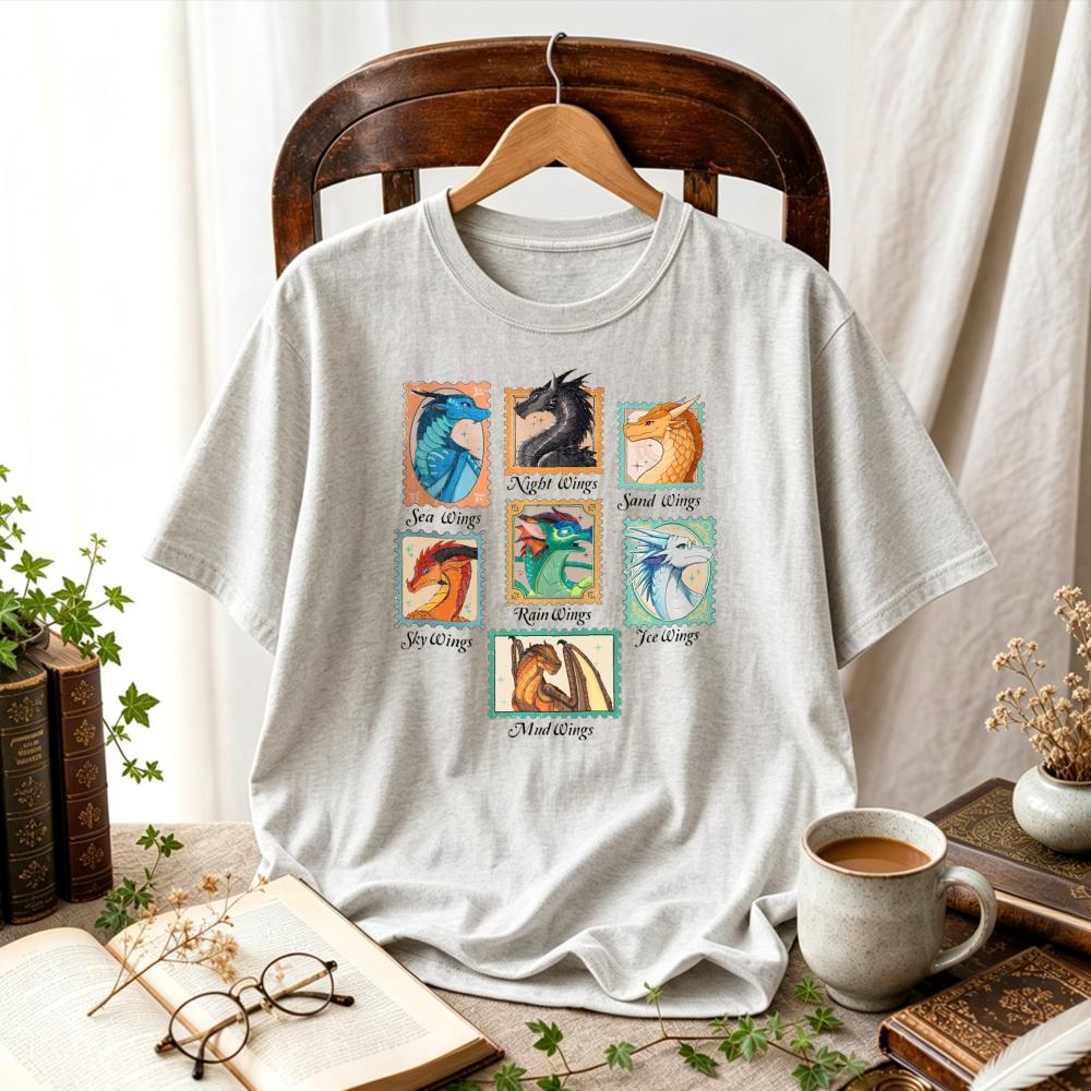 Wings of Fire Dragon Tribes Stamp Art TShirt Pyrrhia Dragons Cartoon Stamp Graphic Wings of Fire Book Series Fandom Casual Tops