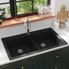 VidaXL Inset Kitchen Sink with 2 Bowls In Black Granite Hand Wash Basin 141675