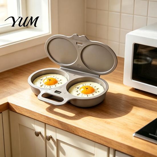 Double Slot Egg Steamer Dual Cavity Microwave Poacher with Lid And Handle, Food Grade Plastic Simple Cooker for Home Steamer, Oil-free Cooking