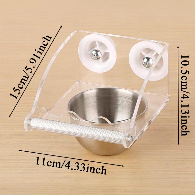 Bird Feeder For Cage Parrot Stainless Steel Bowl Waterproof Transparent Bird Feeder With Perch For Budgies Cockatiel Finches