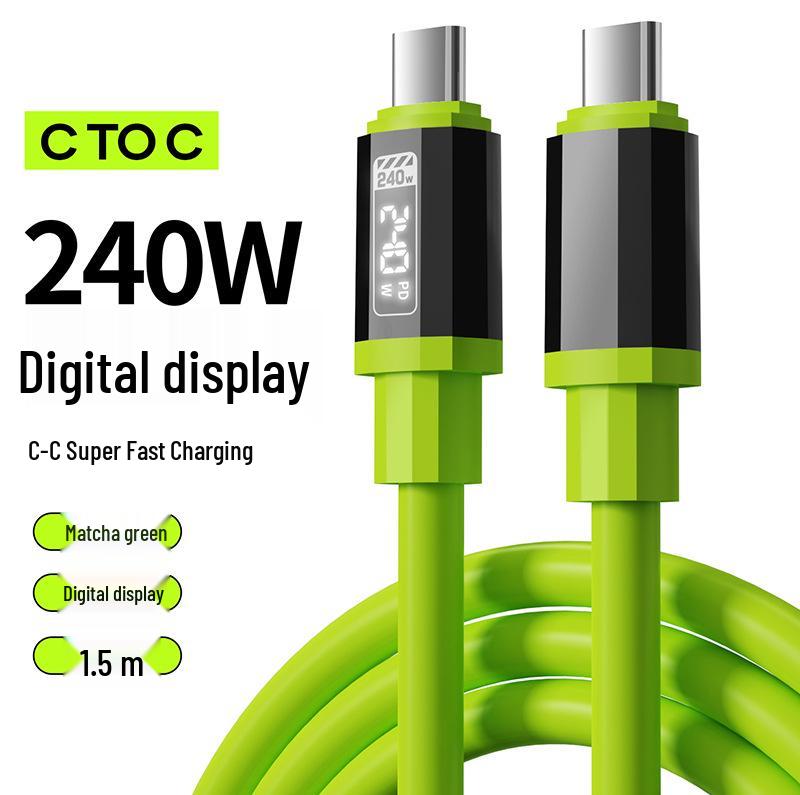 Кабель Type-C для быстрой зарядки 240 Вт с дисплеем реального времени для Apple 15/16, Huawei и Android