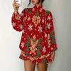 Women's 3D Christmas Tree Print Mock Neck Long Sleeve Dress, Raglan Sleeve Fake Two Piece Mini Dress