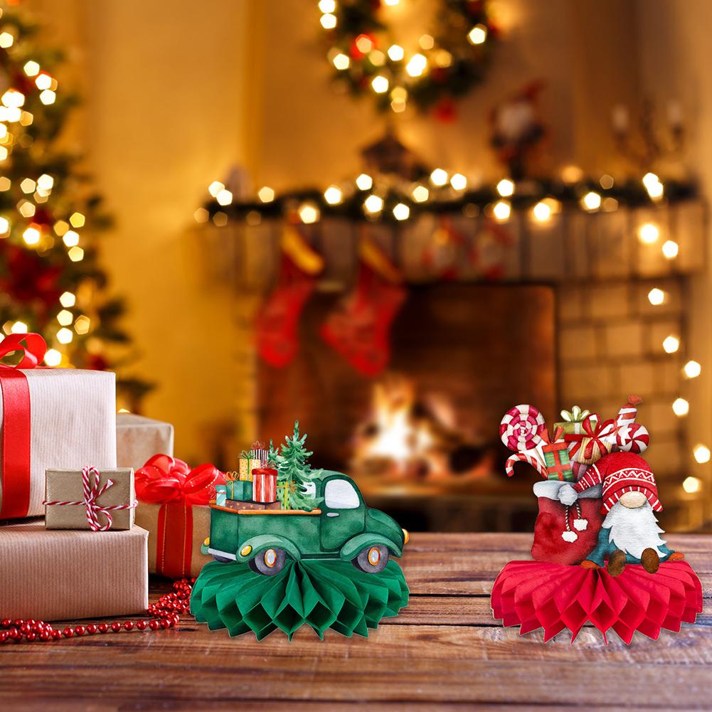 9pcs Christmas Honeycomb Centerpieces Ornaments With Santa Snowman Elk Design For Christmas Party Favors Table Decors