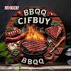 Винтажная металлическая настенная табличка BBQ 8x8 дюймов, алюминиевое искусство для патио, сада, кухни, гаража, мужской комнаты