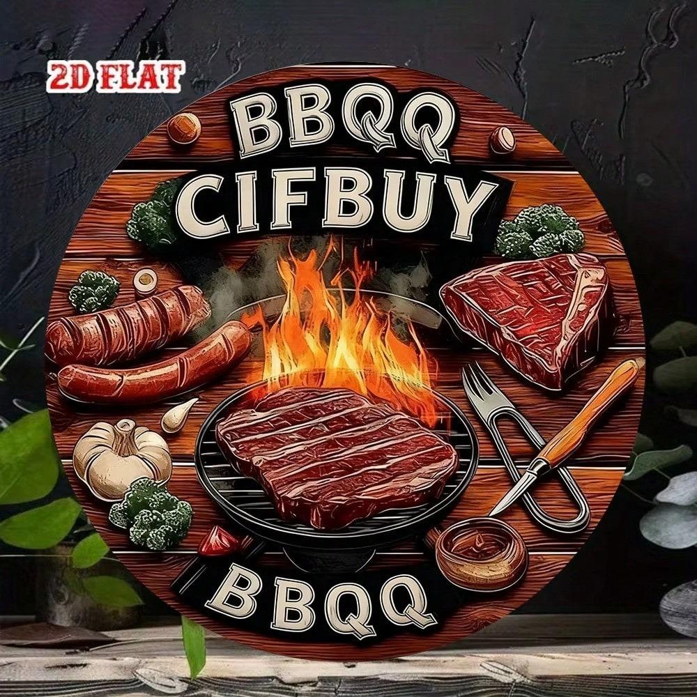 Винтажная металлическая настенная табличка BBQ 8x8 дюймов, алюминиевое искусство для патио, сада, кухни, гаража, мужской комнаты