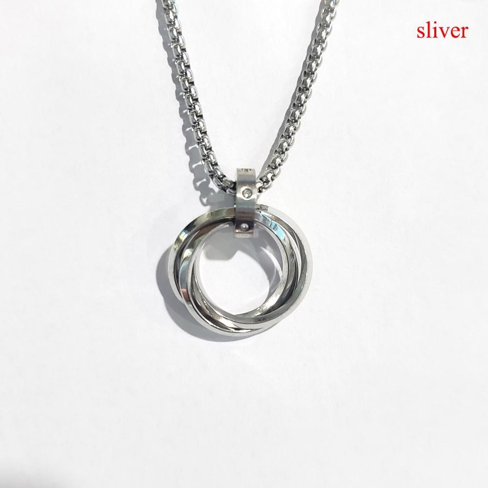 Rapper Three Ring Necklace Simple Hip-hop Style Titanium Steel Necklace Diamond Pendant Rap Boy
