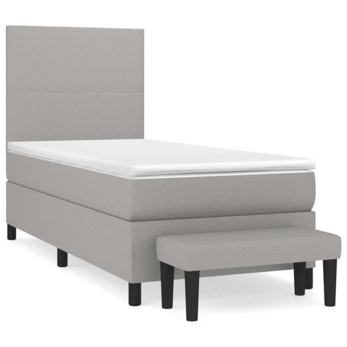 3136413 vidaXL Lit à sommier tapissier avec matelas Gris clair 100x200cm Tissu