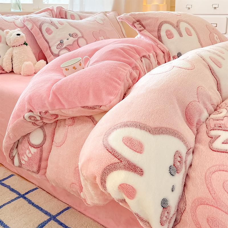 Snowflake Velvet Four-piece Quilt Set Milk Velvet Four-piece Double Quilt Sheet Bed Sheet Machine Washable