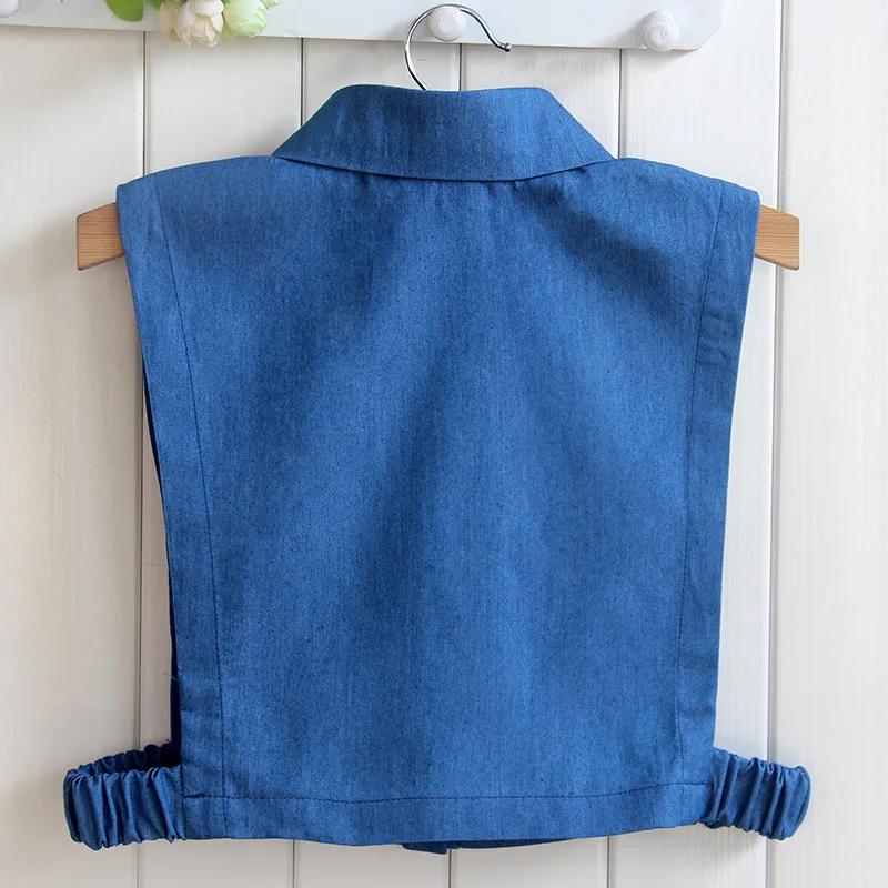 Fashion Denim Blue Women Fake Collar Shirt Detachable Collar Female False Collar Solid Shirt Lapel Blouse Top Men Women