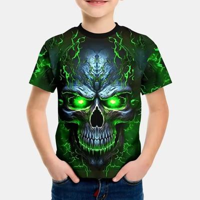 Одежда для мальчиков Ужасный череп 3D-принт Графические футболки Веселье на открытом воздухе Детская одежда Летняя повседневная С короткими рукавами Детская футболка