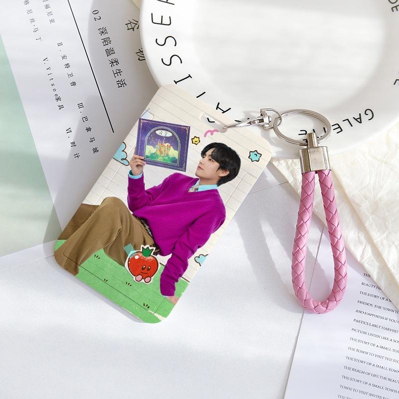 BTS Sliding Photocard Holder, Protective ID Badge Card Case with Braided Keychain Strap, Student Campus Bus Meal Card Protector Merch for ARMY