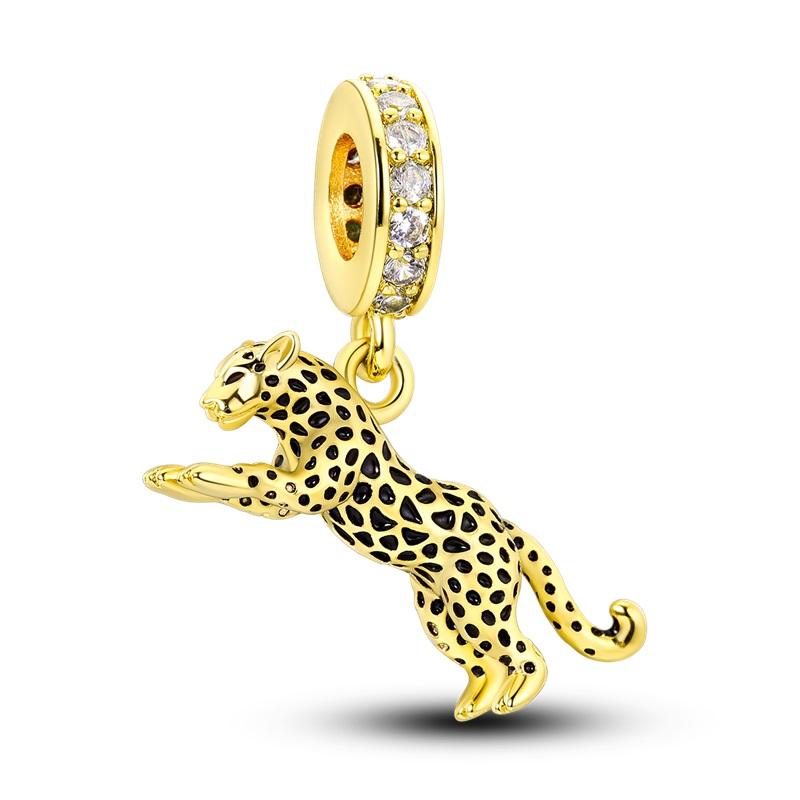 Original 925 Silver Gold DIY Charms Beads with Zirconium Sun Leopard Pendants for Bracelet Jewelry Making