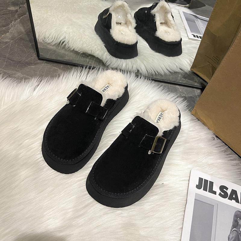 Тапочки Baotou из замши с толстой подошвой женские зимние 2024 года, новый ретро-модный темперамент, швабра Mao Mao, удобная трендовая хлопковая швабра