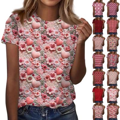 Женская модная повседневная футболка с коротким рукавом и круглым вырезом с принтом ко Дню святого Валентина