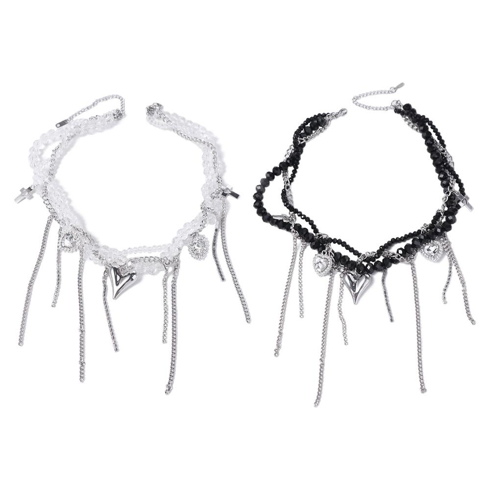 Прозрачное ожерелье с подвеской в виде сердца, геометрия, Y2K, ожерелье с кристаллами, бисер, стразы, женское колье