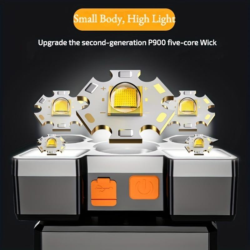 LED Strong Light Five Head Airplane Head Wearable Riding Light Outdoor Camping Fishing Headlight Long Endurance 4 Illumination Modes