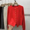 Autumn New Korean Round Neck Knitted Cardigan for Women Slim Fit and Slimming Soft and Sticky Sweater Jacket