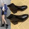 Women's  Autumn/Winter British Lacquer Leather Mid Heel Boots Round Toe High Heels Shiny Leather Women's Boots