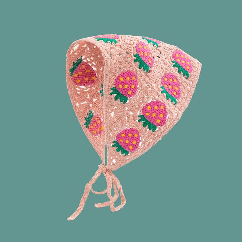 Вязаная ретро повязка на голову с полым треугольником, ромашка, клубника, ручная работа, вязаный крючком треугольный шарф, головной убор, ручной работы платок для головы