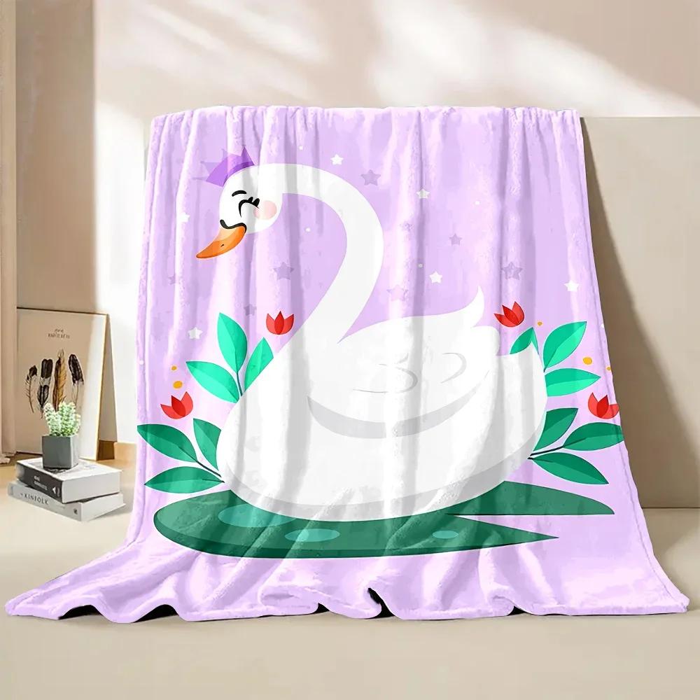 Warm and Comfortable Swan Soft Blanket Sofa Bed Cover Four Season Soft Fluffy Quilt Blanket Flannel Throw for Outdoor LeisureNap