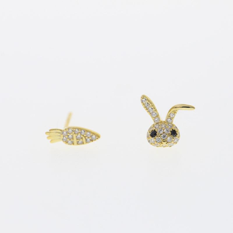 Year of The Rabbit Full Diamond Rabbit Carrot Earrings Women's New Trendy Sweet Cute Small Fresh Earrings Earrings
