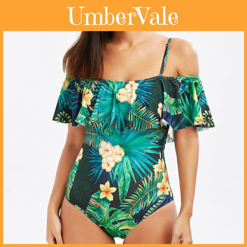 One Woman Piece Swimsuit Ruffles Floral Printed Monikini Padded Bathing Suit