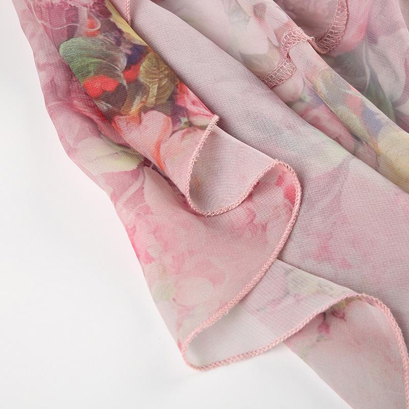 Европейский стиль 2024 года, макси-юбка с цветочным принтом, асимметричная, с двухслойными оборками