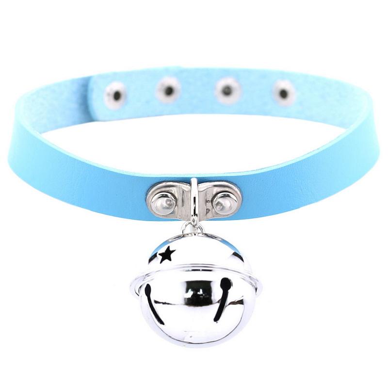 Gothic Punk Choker with Bell Hoop Collar PU Necklace Vintage Retro Harajuku Rock Steampunk Necklace for Women Men Adjustable