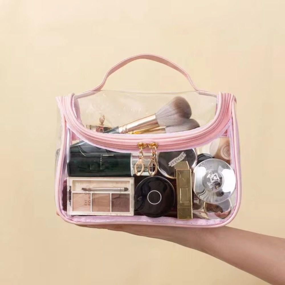 Love Heart Mesh Cosmetic Bag PVC Handheld Makeup Pouch Casual Transparent Makeup Bag Travel