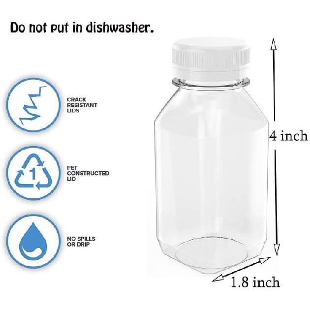 MINGXIAN 6 Pcs 5 OZ Plastic Juice Bottle, Reusable Transparent Bulk Beverage Container, Suitable For Juice, Milk And Other With White Lid