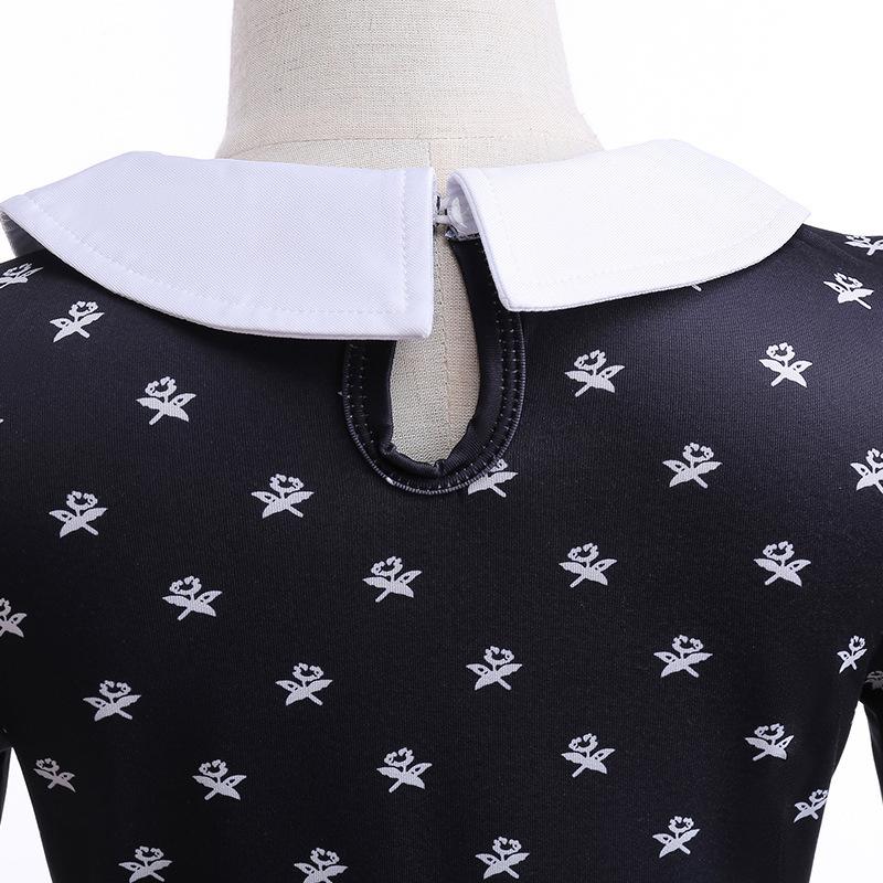 Children's long-sleeved skirt Adams family cosplay girls lapel mid-length dress
