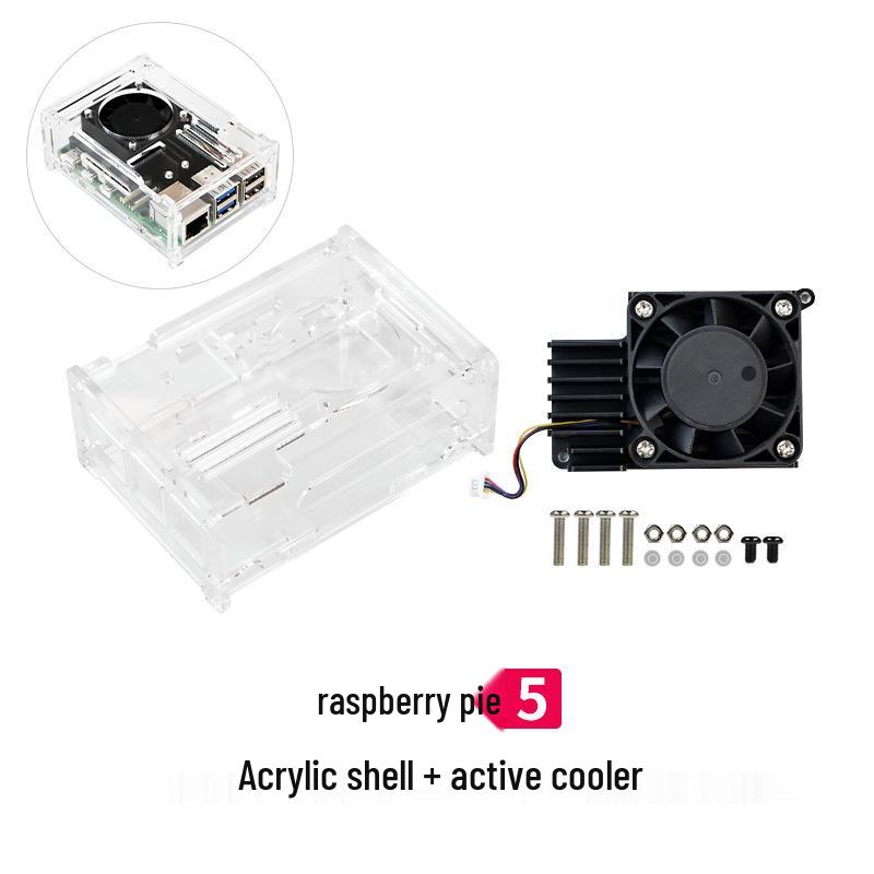 Прозрачный акриловый корпус для Raspberry Pi 5 с ШИМ-вентилятором, радиатором и защитой камеры