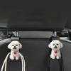 Cute white Pomeranian car hook, 2D acrylic dog hidden organizer, backrest clip. Multi-function for cars, SUVs, no-drill install.