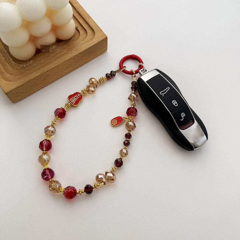 Cartoon Lucky Cat Mobile Phone Lanyard Hand-beaded Car Keychain Cute Phone Charm