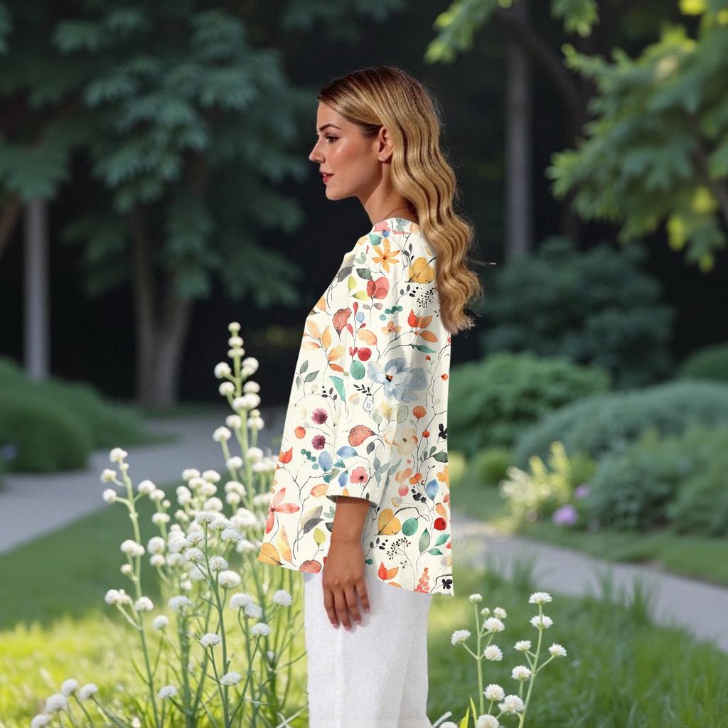 Женский кардиган с V-образным вырезом и рукавом 3/4 с принтом